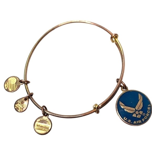 Alex and Ani U.S. Air Force Charm Bracelet - Gold/Blue, Expands 2.5"-3.25" - Picture 1 of 3